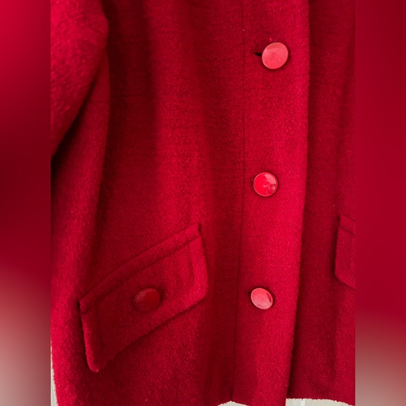 Spense Red Boiled Wool Swing Coat 3/4 Sleeves w Buttons w Collar w Pockets - Picture 5 of 14